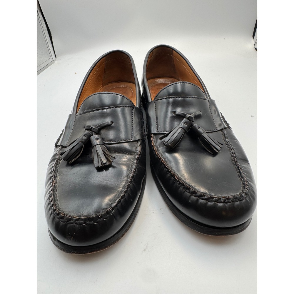 Johnston & Murphy Mens Black Leather Tassel Loafers 12 M Brazil 15-1095 - Picture 2 of 10